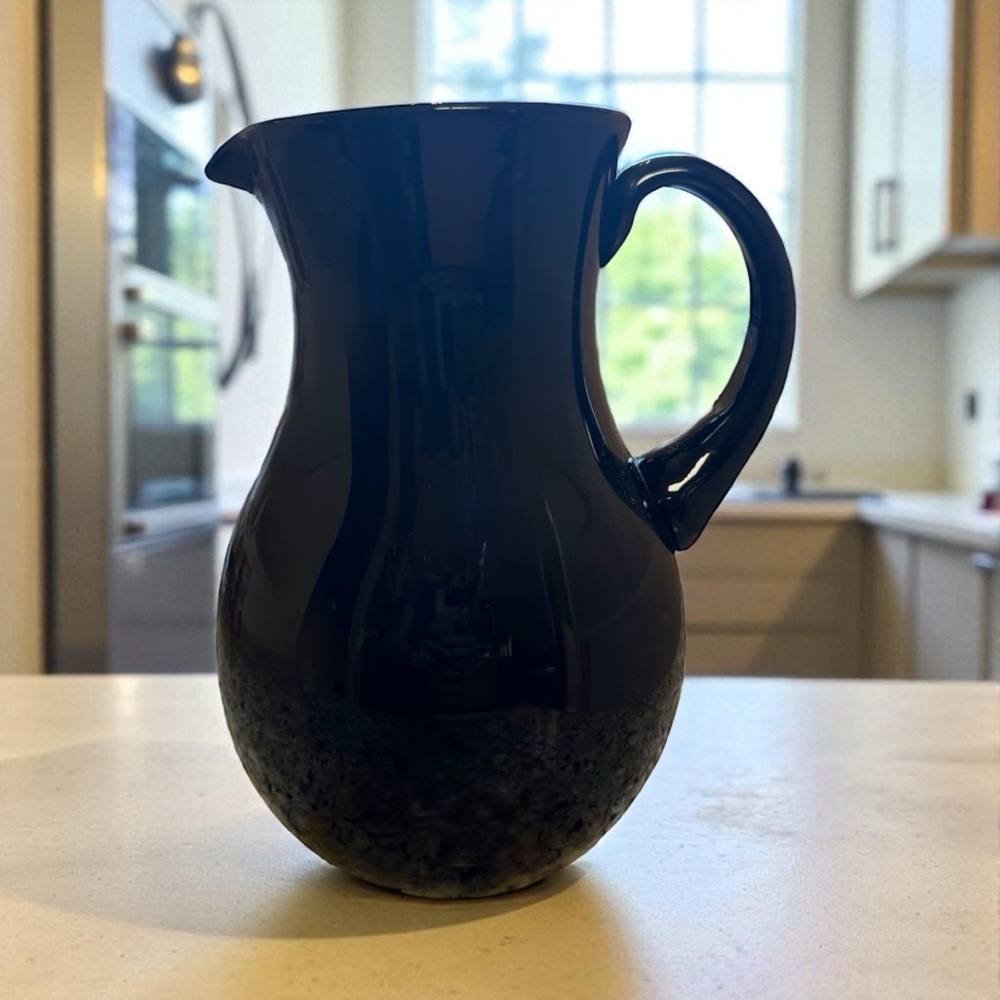 Opaque Black Art Glass Pitcher Applied Black Glass Handle Black Fall Decor Gift